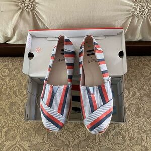 Toms Red and Blue Espadrilles with Striped Design